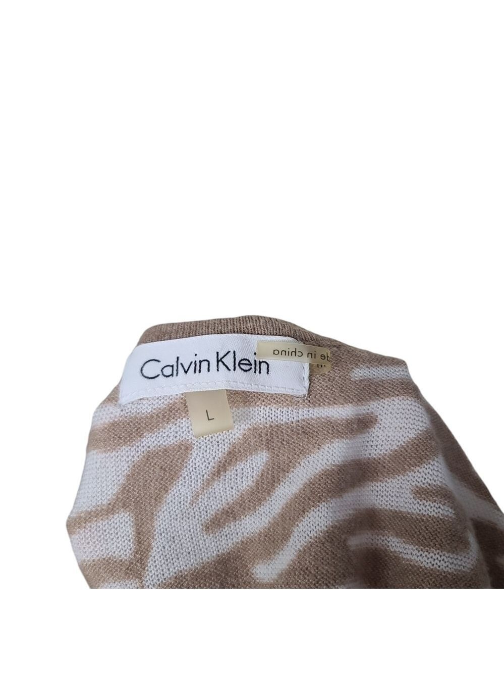 Calvin Klein Tan White Scoop Neck Animal Print Tank Top L - Picture 4 of 6